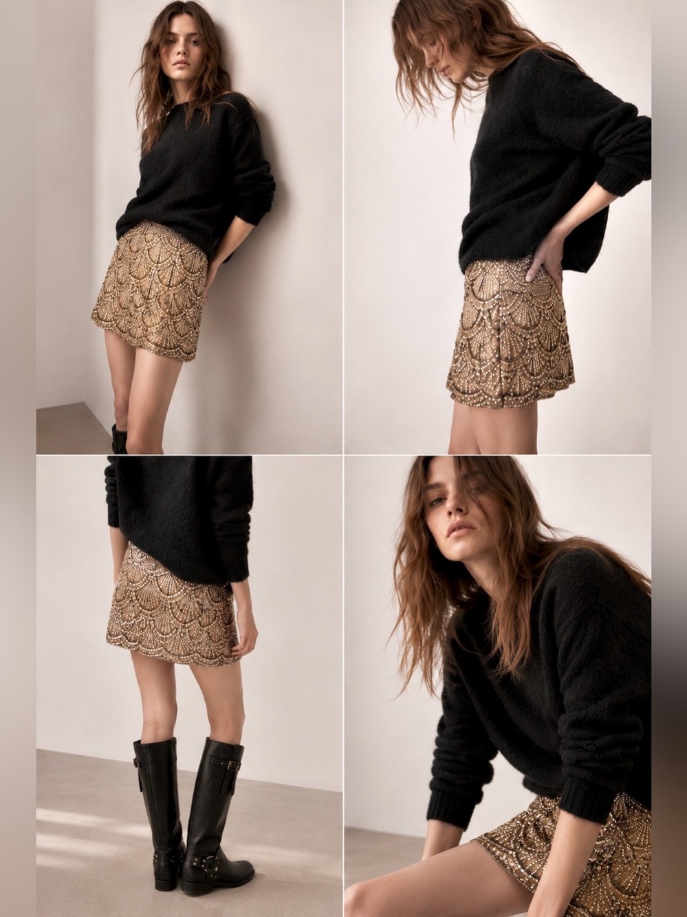 Sequined Gold Mini Skirt with Scallop Bead Detailing